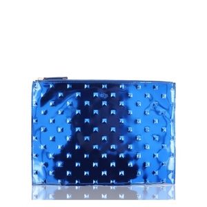 ELA STUDDED EDITOR'S POUCH MIRROR BLUE CLUTCH NWT